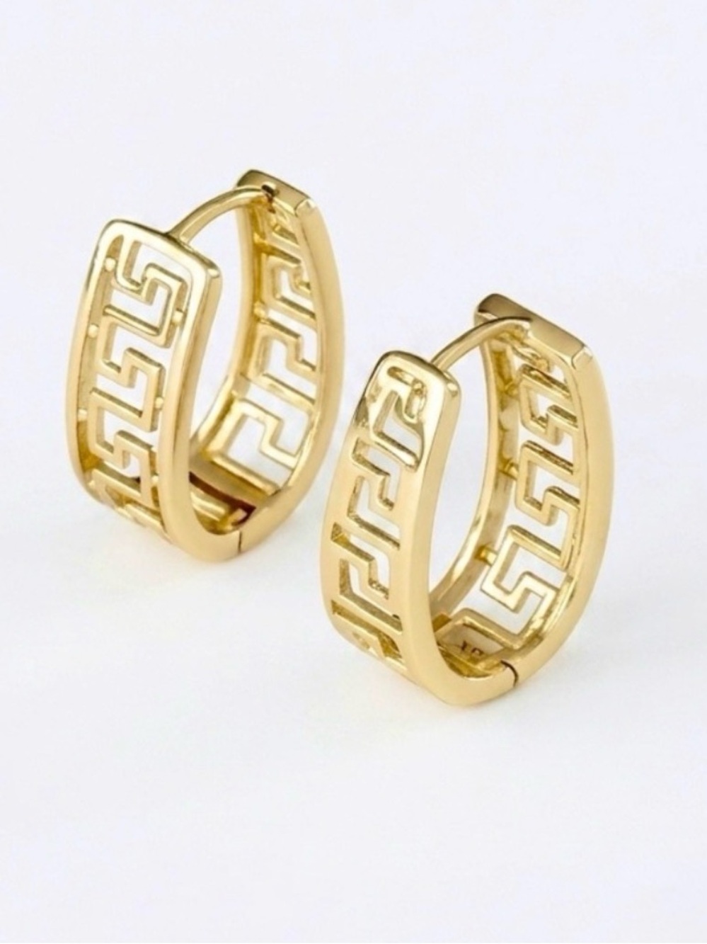 14K Gold Plated Greek Key Hoop Earrings | Dainty Meander Jewelry